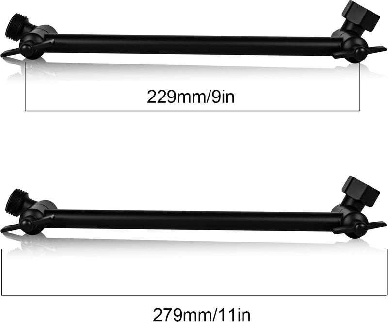 RLKDKJ Heavy Duty Adjustable Shower Arm, 11" Brass Extension with Gear Lock Teeth & Swivel Nut, Strong Load Support, No Sagging, Keeps Shower Head Straight, Leak-Free, G1/2 Universal (Matt Black) - Image 2